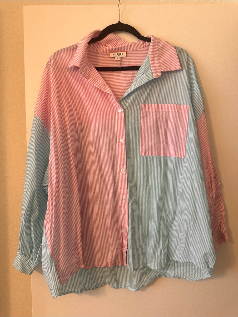 ANDREE BY UNIT Pink & Light Blue Striped Button-Up Shirt